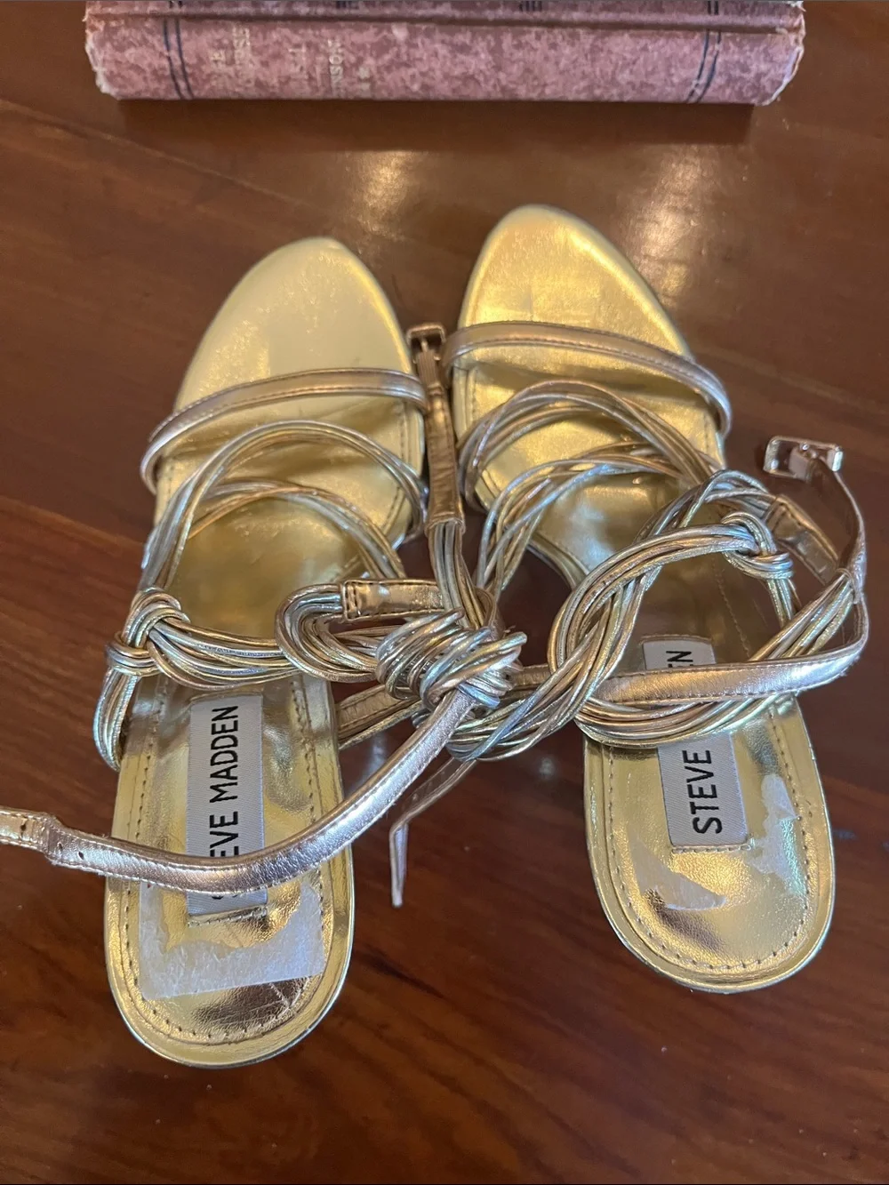 Steve Madden Lele Two Tone Metallic Leather Strappy Dress Sandals